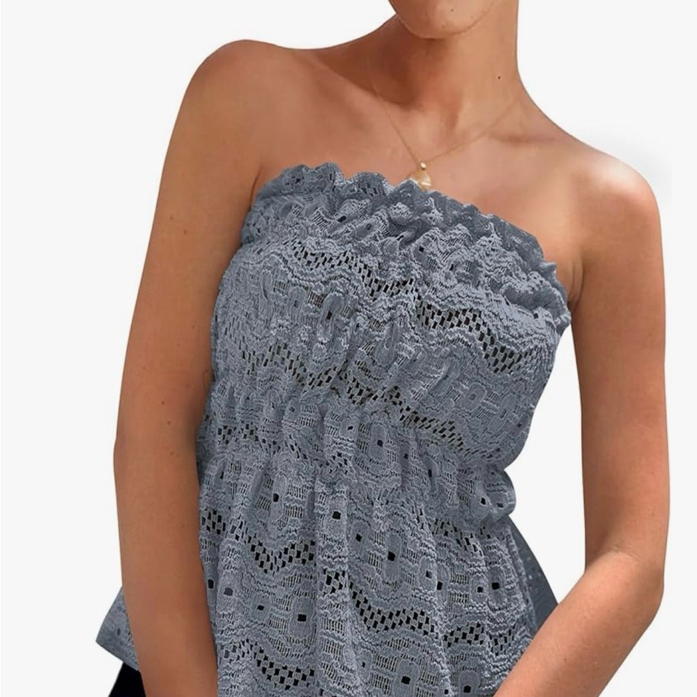 NWT Elegant Gray Lace Strapless Blouse